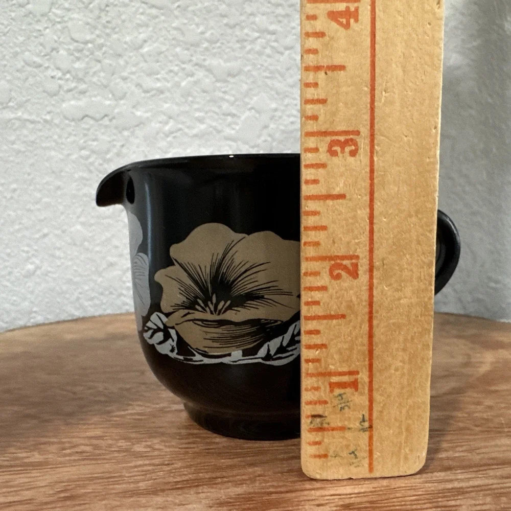 VTG Arcoroc France Creamer Julie Pattern Black Gold Silver Floral Design Glass